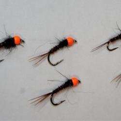 5 nymphes tête orange, bille tungstène, corps faisant, thorax dubbing