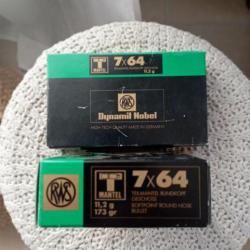2 boîtes de balles RWS calibre 7x64 de 11,2 gr et 173 grains