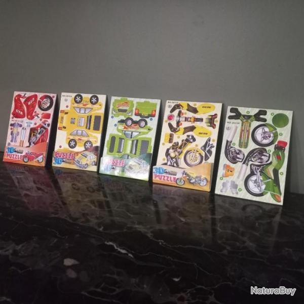 lot de 5 puzzles  3D     2 VOITURES +  3 MOTOS