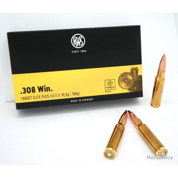 Cartouches RWS .308 TARGET ELITE PLUS MATCH 10,9g / 168gr