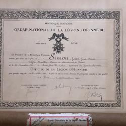 1933 Diplôme ordre LEGION HONNEUR OFFICIER chef de BataillonTirailleurs Algériens Bureau VIENNE tube