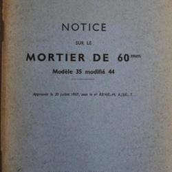 Notice sur le Mortier de 60 mm Modèle 35 modifié 44 de 1958
