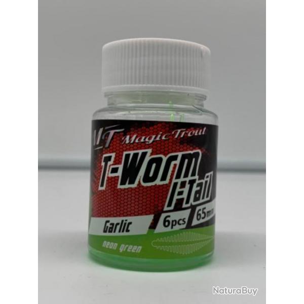 Leurre de pche Magic Trout t-worm I-tail 65mm non green garlic