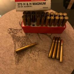 Boîte de 20 munitions calibre 375HH . Silvertip 300 gr . + 4 cartouches autre marque