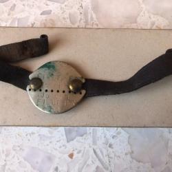 PLAQUE IDENTITE GOURMETTE Modèle 1918 SOLDAT CLASSE 1923 PERPIGNAN bracelet artisanal cuir, guerre