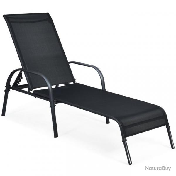 Bain de soleil chaise longue de jardin inclinable avec dossier rglable sur 5 positions noir 20_000