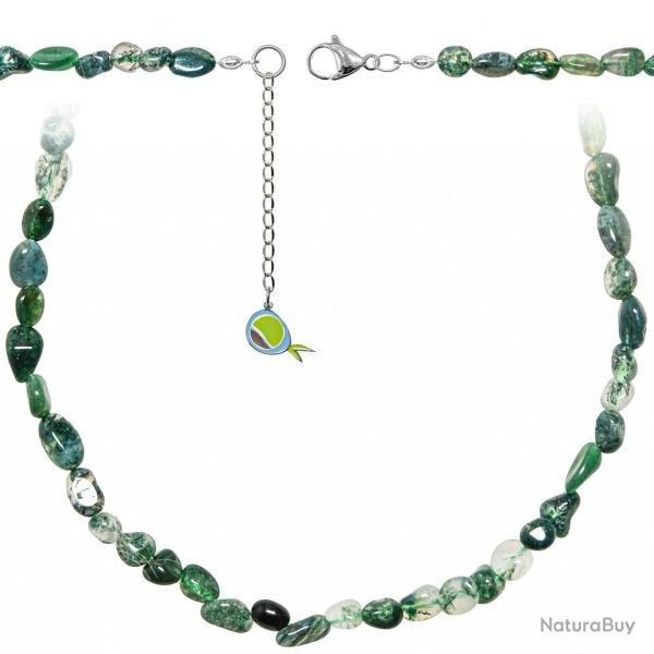 Collier en agate mousse - Perles roules 5  8 mm - 43 cm