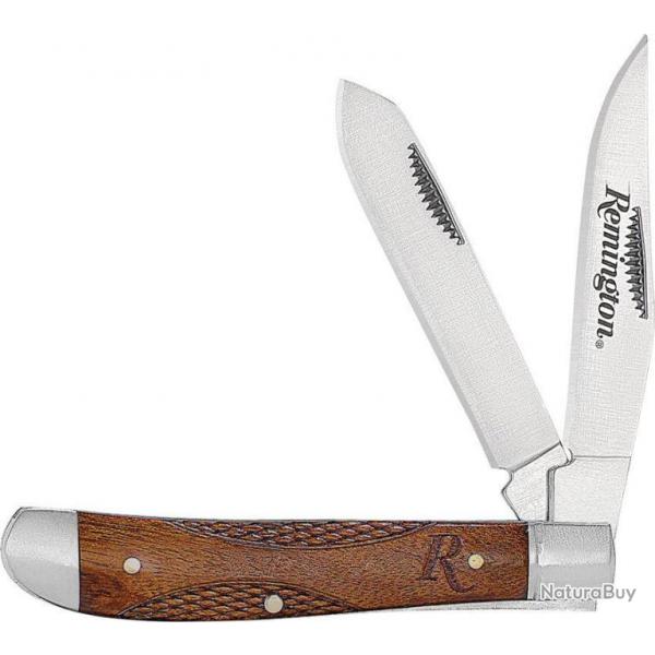 R15658 Couteau Remington Woodland Trapper 2 Lames Acier 440 Manche Bois