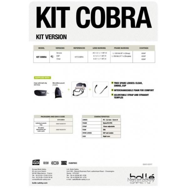 Kit lunettes de protection BOLLE modle Cobra neuf