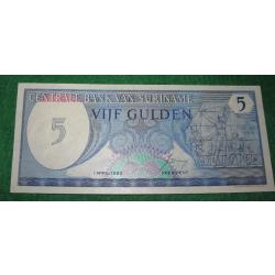 SURINAME billet de 5 glulden avril 1982 (neuf)