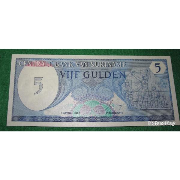 SURINAME billet de 5 glulden avril 1982 (neuf)