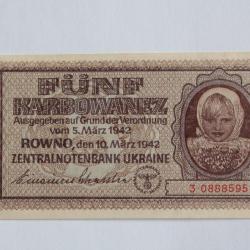 Billet 20 Karbowanez Ukraine 1942 Occupation allemande