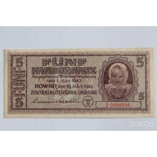 Billet 20 Karbowanez Ukraine 1942 Occupation allemande