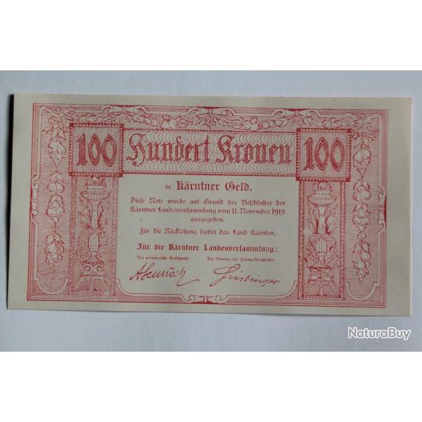 Billet 100 Kronen 1918 Carinthie Autriche neuf