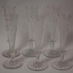 Six Verres Flûtes à champagne cristal taillé XIXe siècle