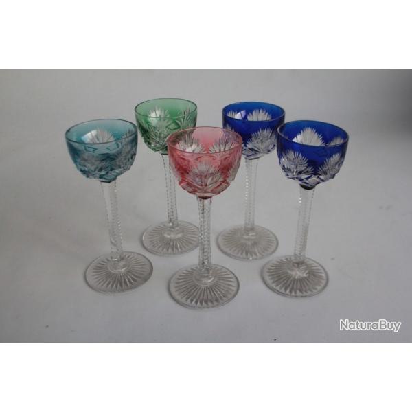 SAINT LOUIS 5 Verres  liqueur cristal colors Roemer