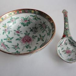 Grand bol porcelaine Chine + Cuillère vintage