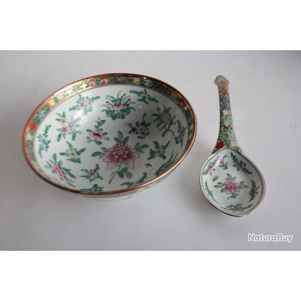 Grand bol porcelaine Chine + Cuillre vintage