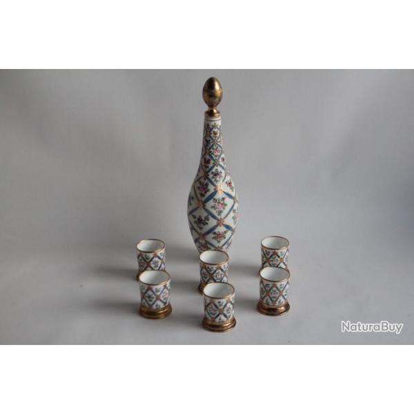 Service  liqueur porcelaine argent vermeil
