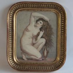 Ancienne Gravure femme nue faisant sa toilette
