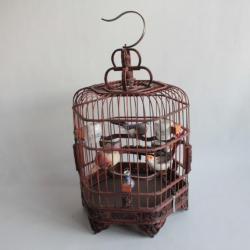 Ancienne Cage oiseaux Chine mangeoires porcelaine
