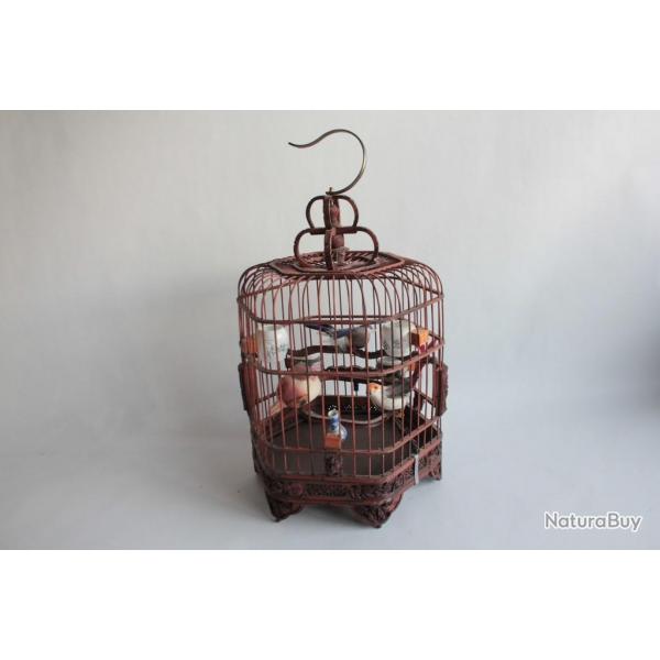 Ancienne Cage oiseaux Chine mangeoires porcelaine