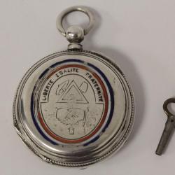 Montre de gousset Franc-maçon argent Liberté Égalité Fraternité
