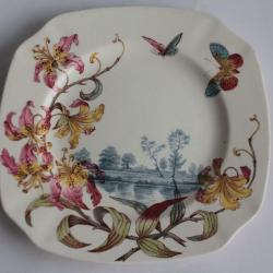 Assiette faïence LUNEVILLE Keller & Guérin Lys Papillons