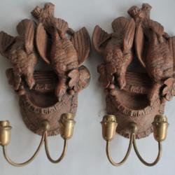 Paire d'appliques Oiseaux terre cuite Trophée de chasse