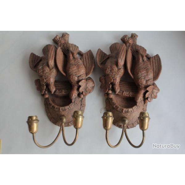 Paire d'appliques Oiseaux terre cuite Trophe de chasse