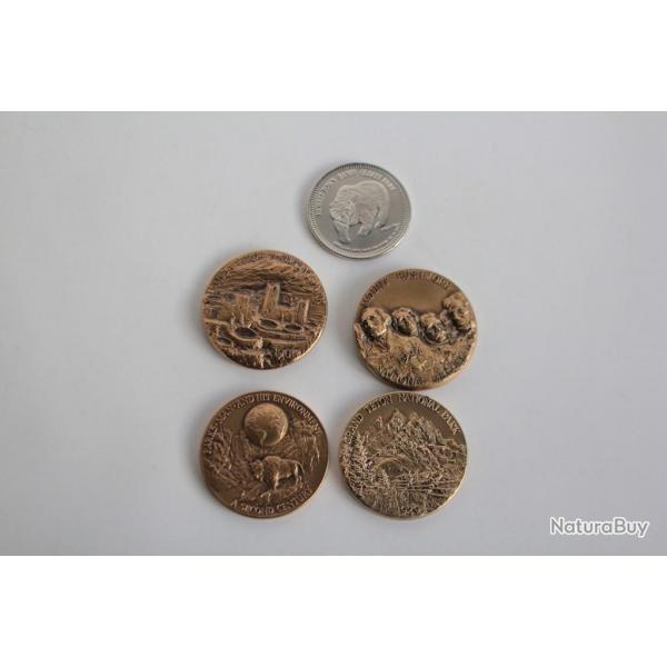 5 Jetons souvenir amricain centenaire parc nationaux 1872-1972