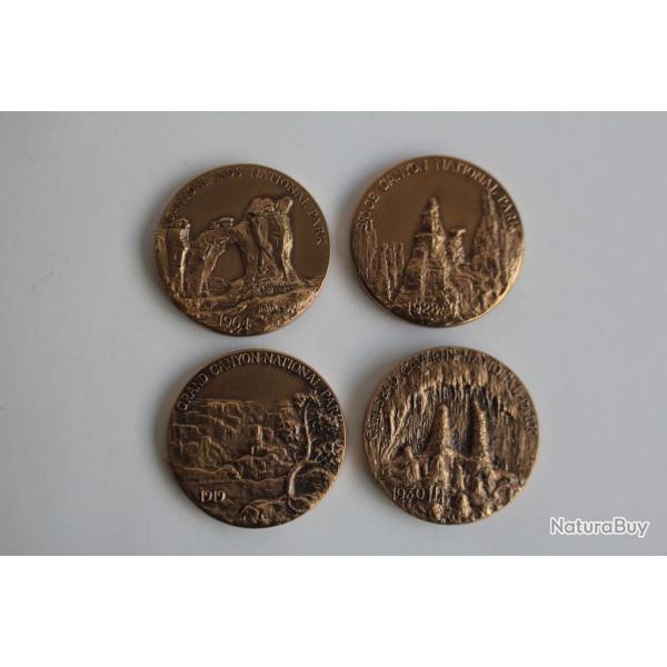 4 Jetons souvenir amricain centenaire parc nationaux 1872-1972