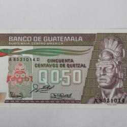 Billet 0,50 Quetzal Guatemala 1988