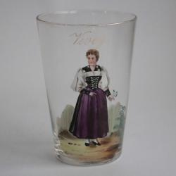 Ancien verre émaillé Souvenir Femme costume Canton Vevey Suisse
