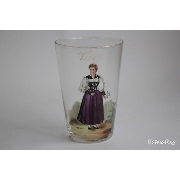 Ancien verre maill Souvenir Femme costume Canton Vevey Suisse