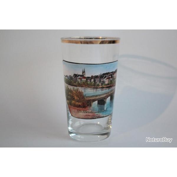 Ancien verre maill Souvenir Alte Rheinbrcke Basel Suisse