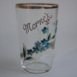 Ancien verre émaillé Souvenir Mornex Fleurs Haute-Savoie