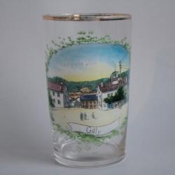 Ancien verre émaillé Souvenir Gilly La grande place Suisse