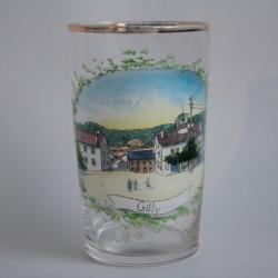 Ancien verre émaillé Souvenir Gilly La grande place Suisse