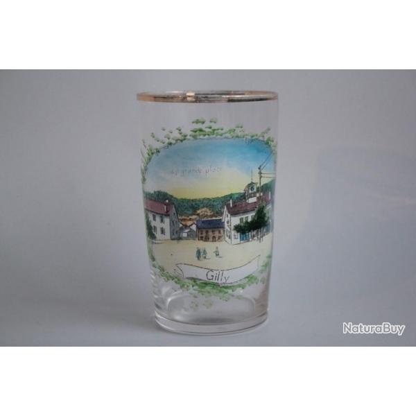 Ancien verre maill Souvenir Gilly La grande place Suisse