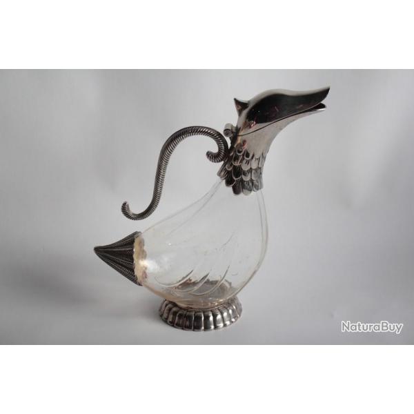 SILEA Carafe Canard verre mtal argent