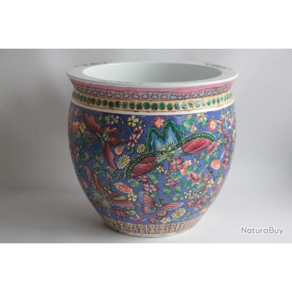 Ancien Bassin a poissons Jardinire porcelaine Papillons Chine