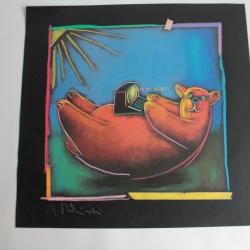 Sérigraphie Andrzej Dudzinski ours sur ordinateur Pologne