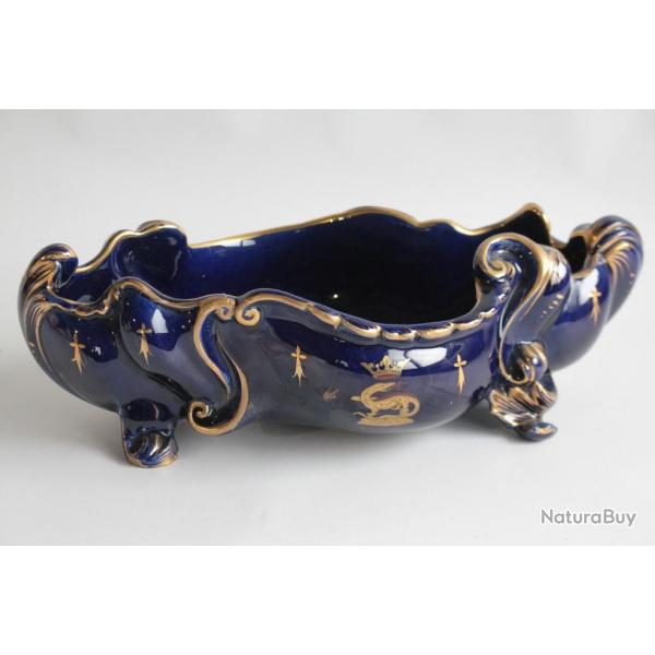 Jardinire faence bleue Gustave Asch Fleur de Lys Tours