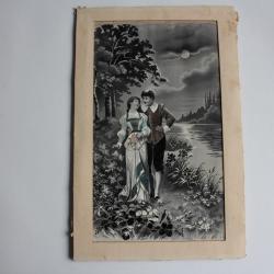 Soie tissée Couple au clair de lune XIXe siècle