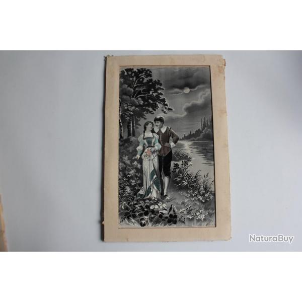 Soie tisse Couple au clair de lune XIXe sicle