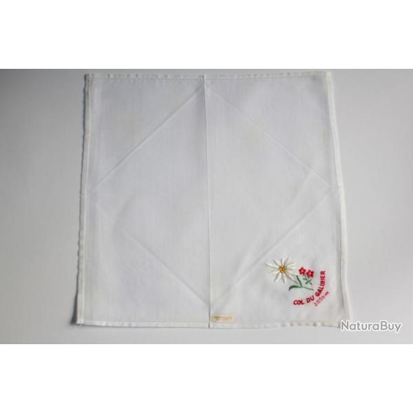 Mouchoir brod coton Col du Galibier Edelweiss