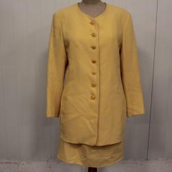 HERMES Ensemble Tailleur Jupe vintage laine soie Jaune Femme T42