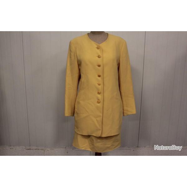 HERMES Ensemble Tailleur Jupe vintage laine soie Jaune Femme T42