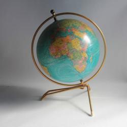 Globe terrestre en verre pied laiton Cartes Taride 1971